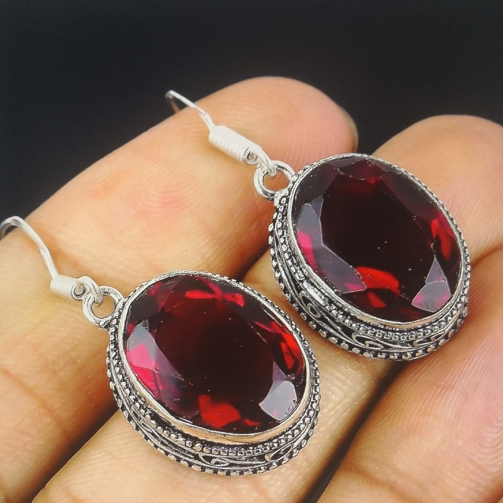 Vintage Red Garnet Dangle Earrings